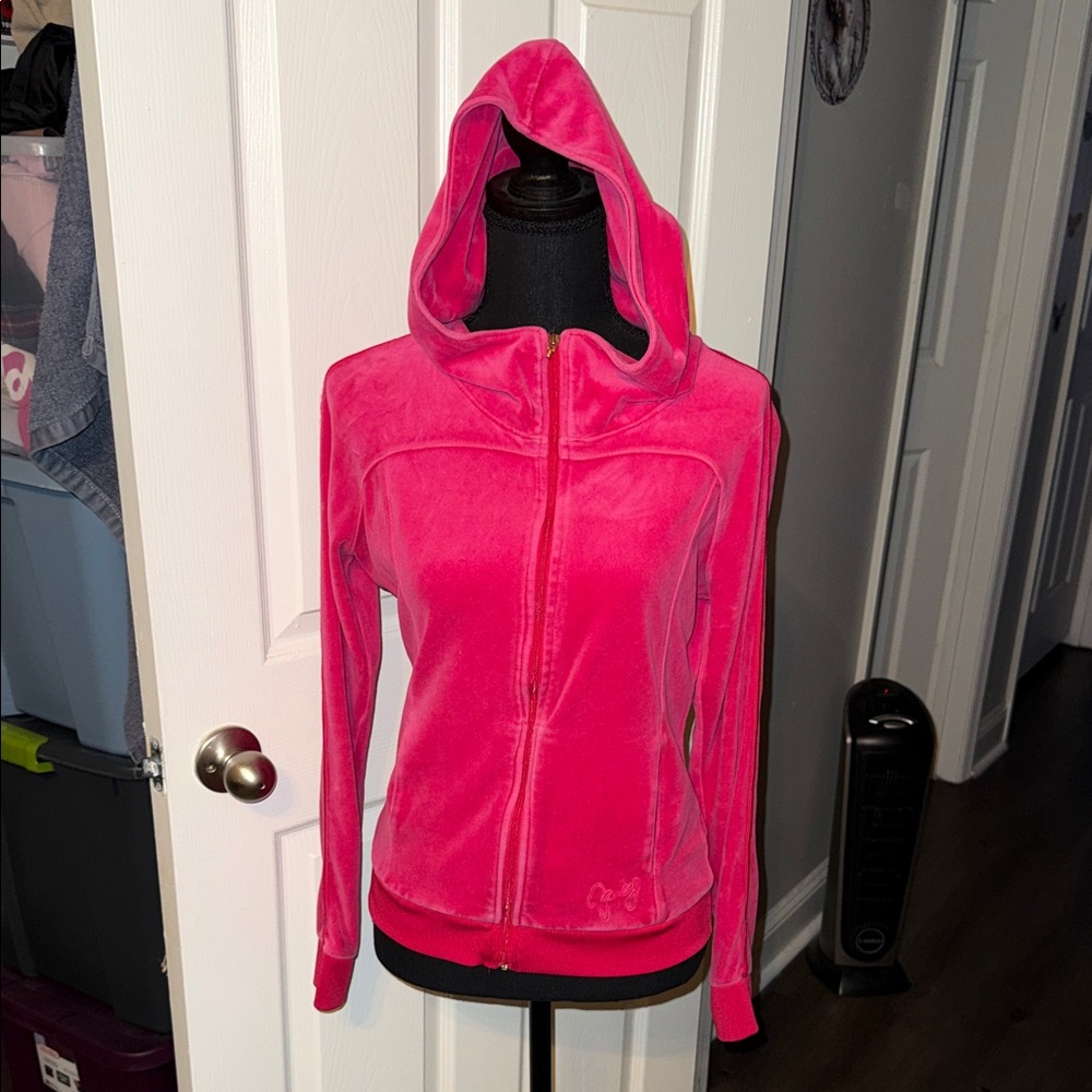 🖤JUICY COUTURE DARK PINK VELOUR HOODED THIN JACKET SIZE S🖤